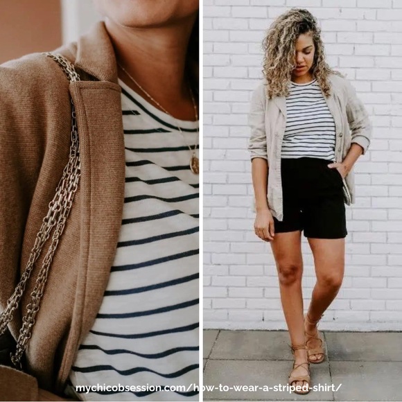 *EUC* Navy Blue & White Stripe Sleeveless Top | Green Envelope | Size Small - Picture 3 of 6